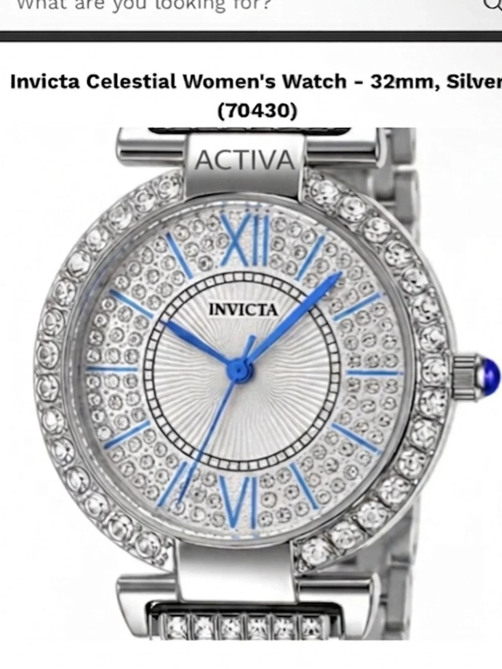 Invicta Celestial NWT Women's 70430 Silver Pavé Crystal Blue Numeral Watch w Box